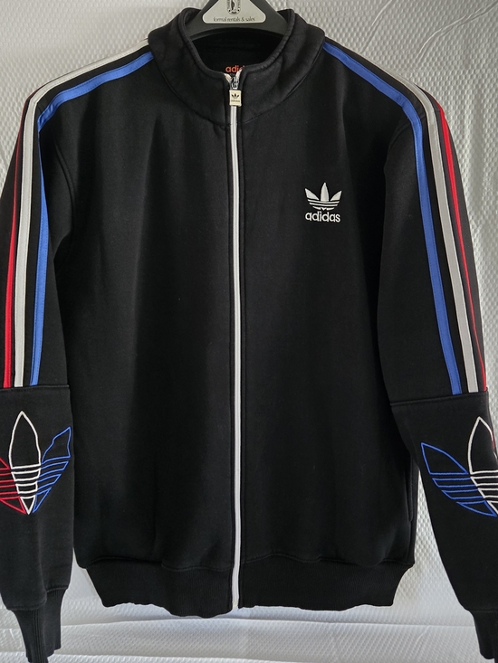 adidas Other - Adidas Black Track Jacket with Blue & Red Stripe Detailing